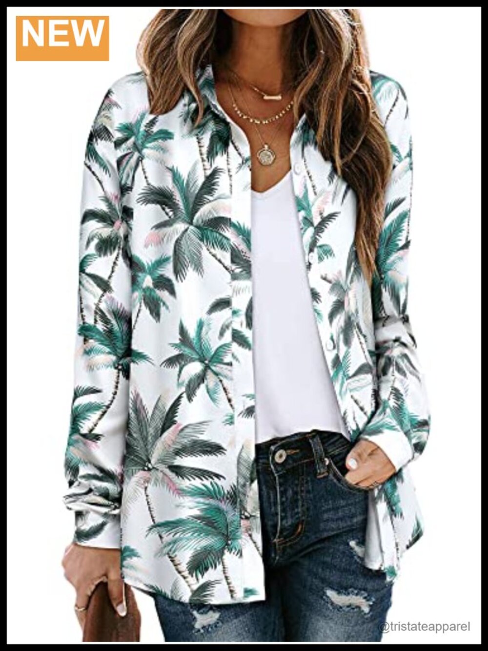 Women's Chiffon Long Sleeve Button Down Tropical Floral Hawaiian Shirt Blouse